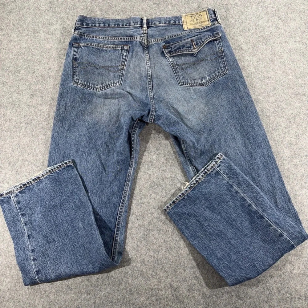 Polo Ralph Lauren Mens Straight Leg Jeans Med Wash Blue 34x30 Distressed Denim